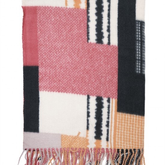 PRINTED BLOCK COLOUR SCARF WITH TASSELS