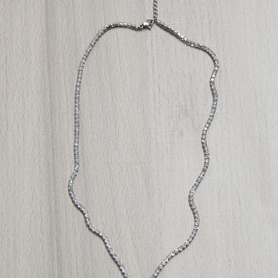 STEEL NECKLACE WITH STRASS AND ROUND BEAD