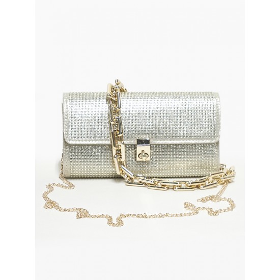 EVENING CLUTCH WITH STRASS AND 2 DIFFERENT CHAINS