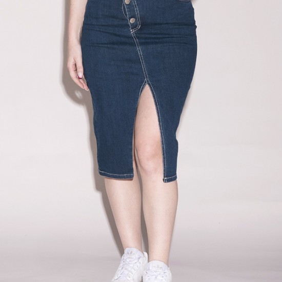 DENIM SKIRT WITH FRONT SLIT AND BUTTONS